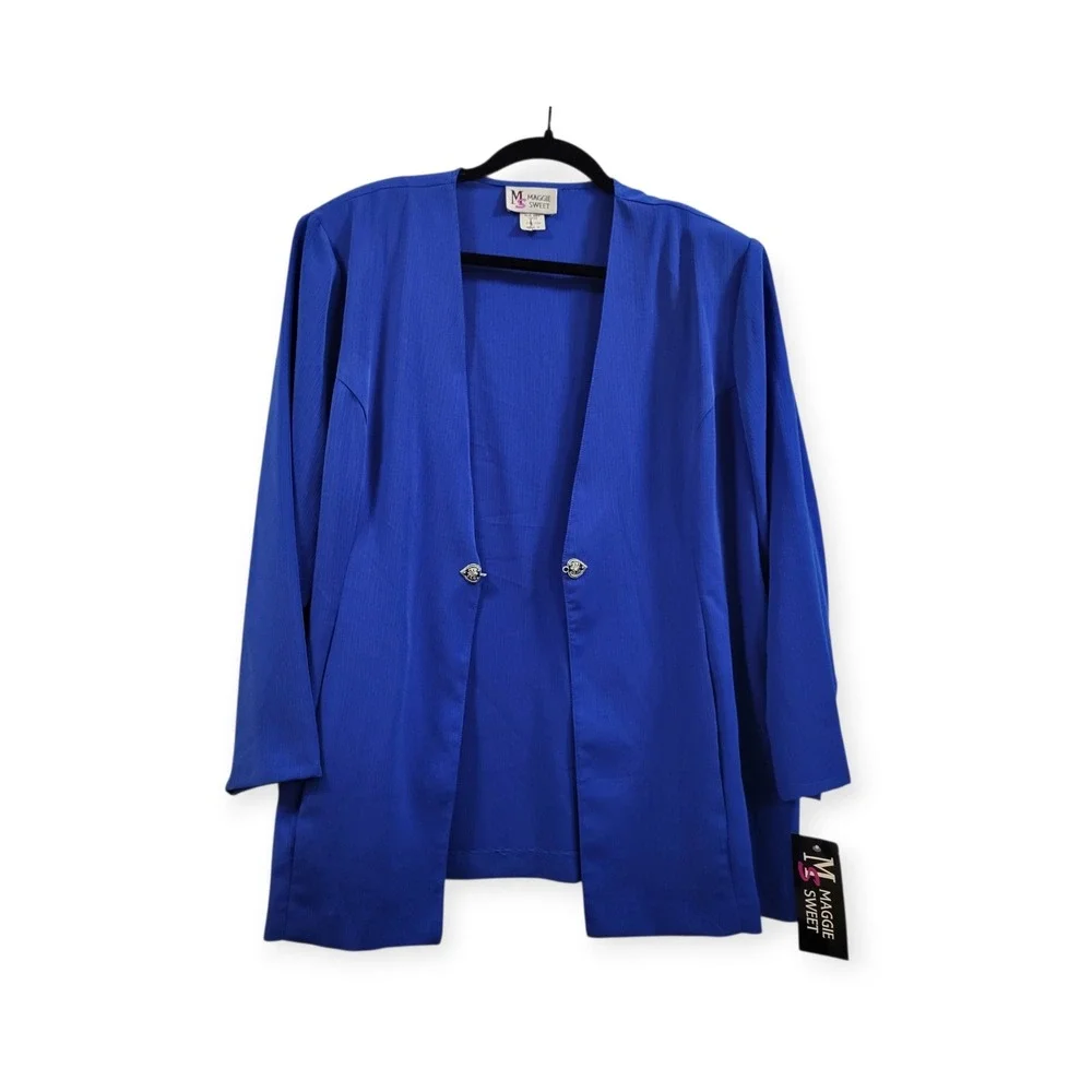 VTG 90's Maggie Sweet 1XP Royal Blue Textured Blazer Heart Hook Evening Gala